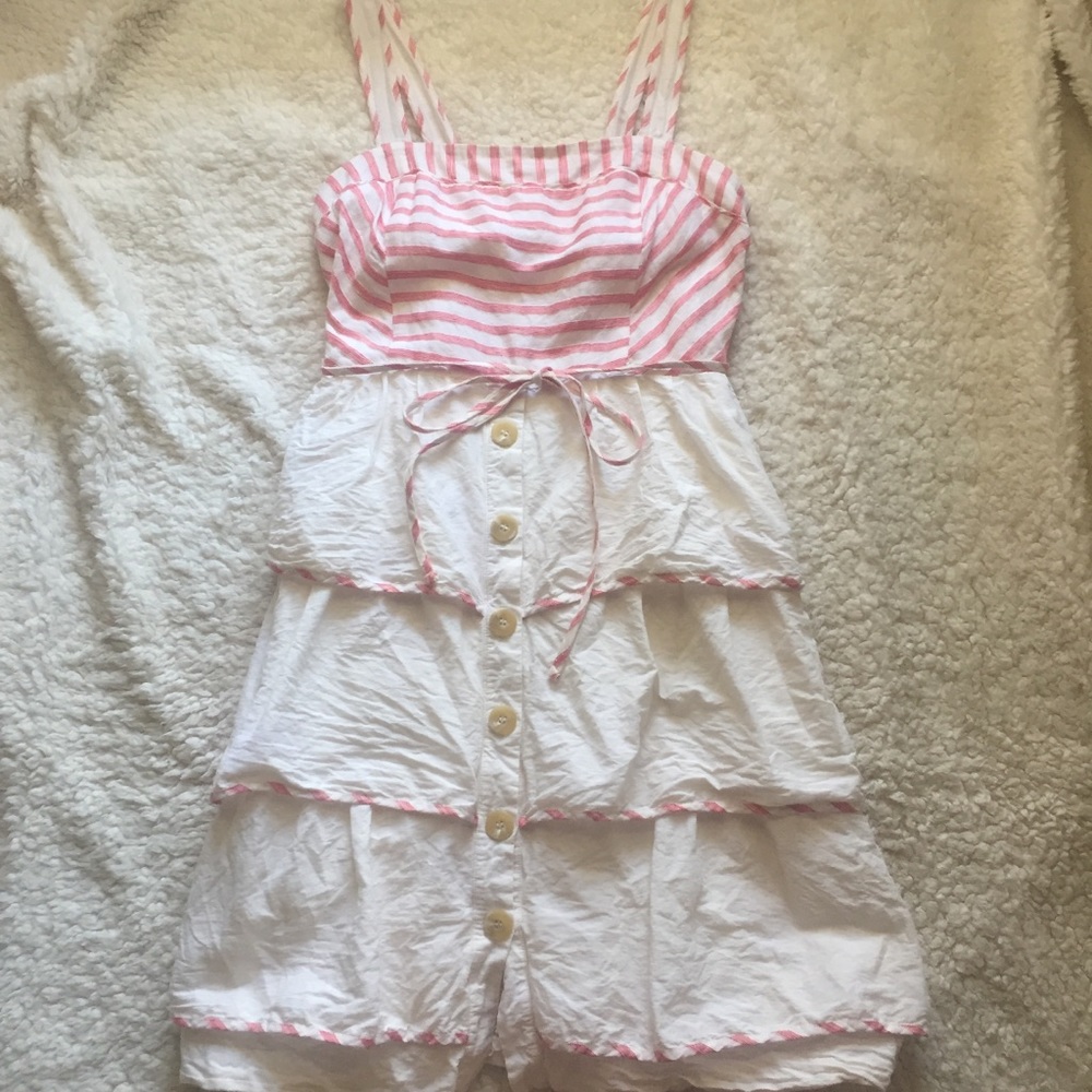 Maeve Sweet Shoppe Tiered Striped Button Dress 8